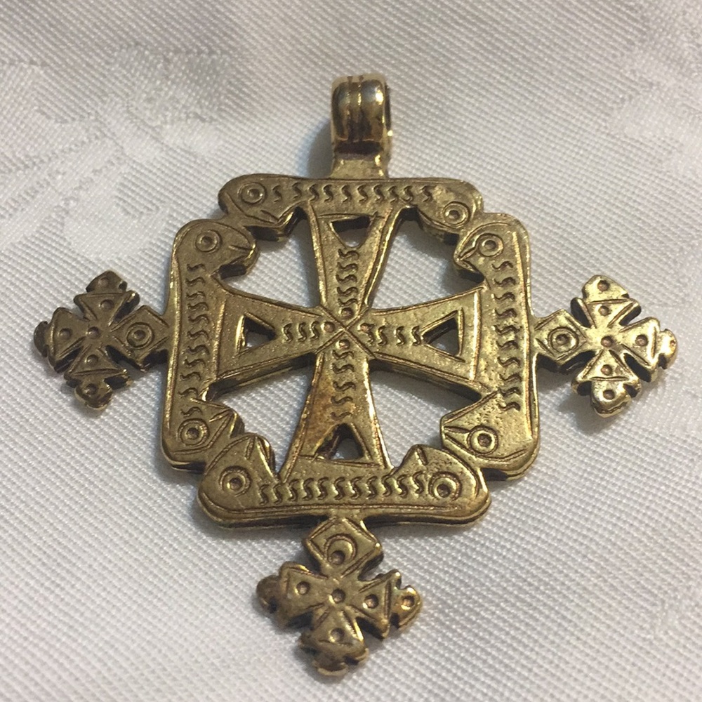 Vintage Gold Tone/ Brass Cross Pendant